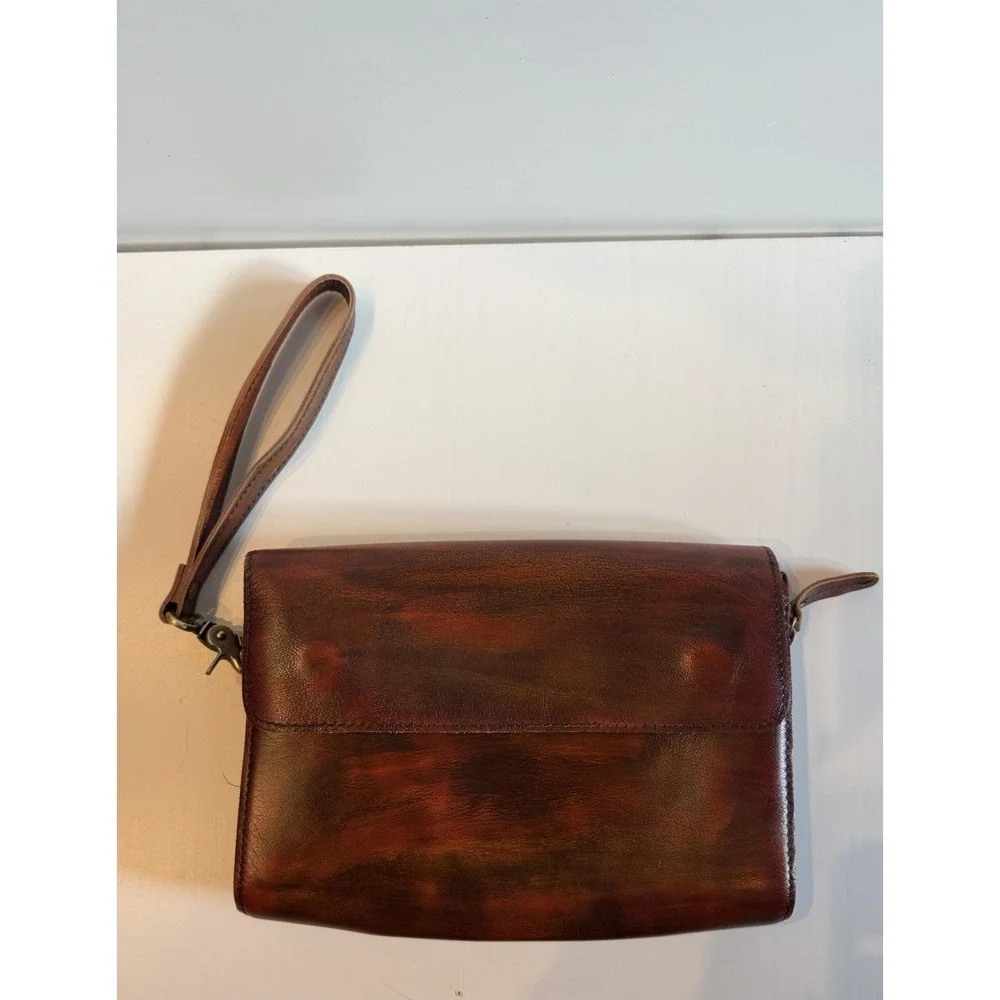 Hand Dyed Rustic Genuine Leather Wristlet Clutch Distressed Artisan Boho Purse